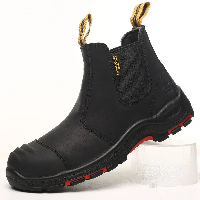 Genuine Leather Men's Boots Work Safety Shoes Anti-smash Anti-puncture Anti Scalding Welder Shoes Protective Chelsea Boots Male