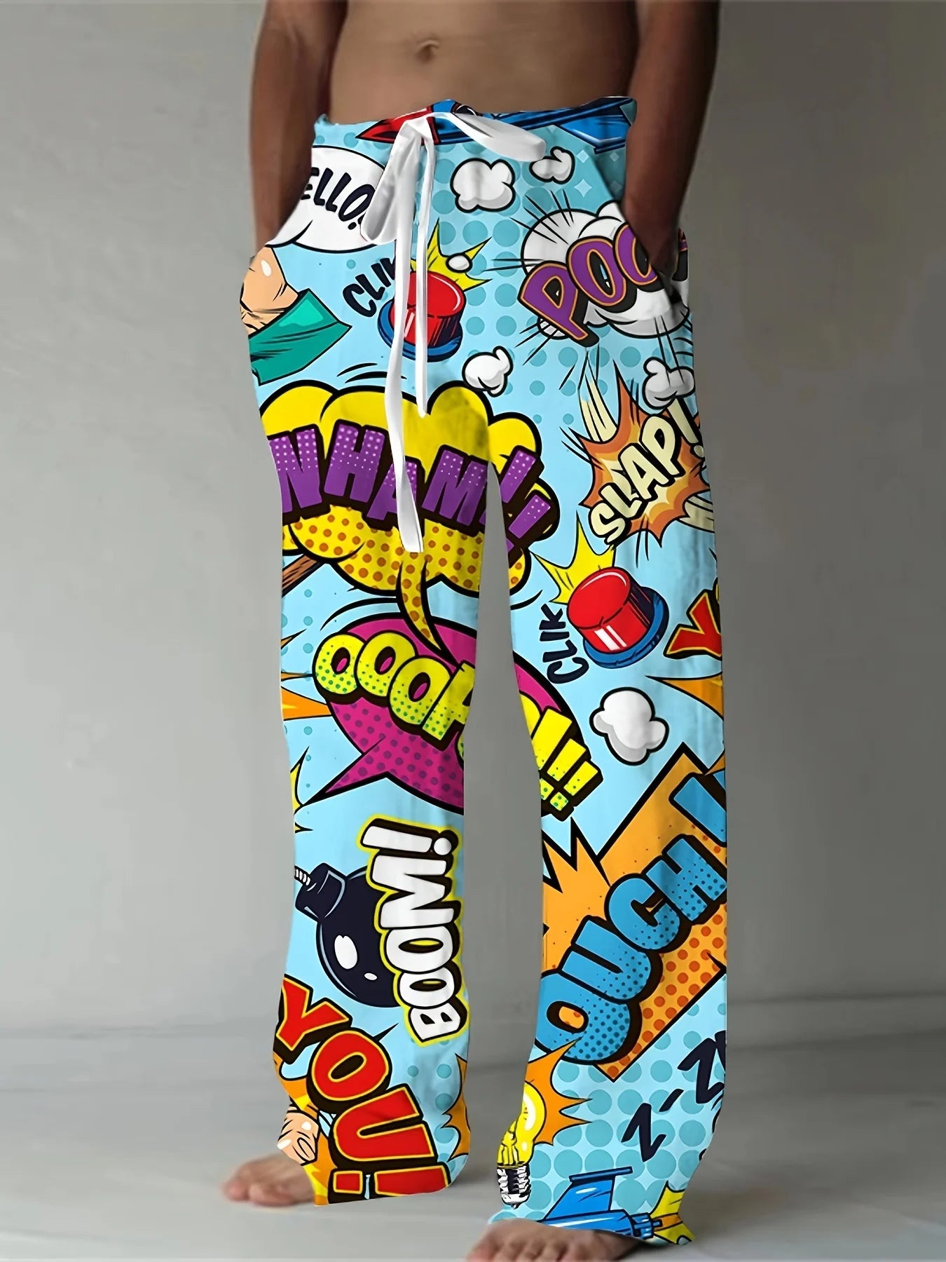 2025 New Men's Pants, Summer Beach Pants, Drawn-out Pocket Casual Pants, Abstract Texture Printed Men's Pants, Cheap Roupa