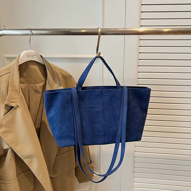 Large Capacity Tote Women Bag Retro Faux Suede Shoulder Bag Quitting Designer Bags for Women Handbag Commuting Shopper Purses
