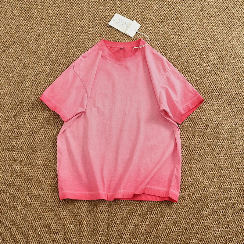 100% cotton made old wash short sleeve T-shirt men's round neck loose drop rotator sleeve solid color half sleeve T