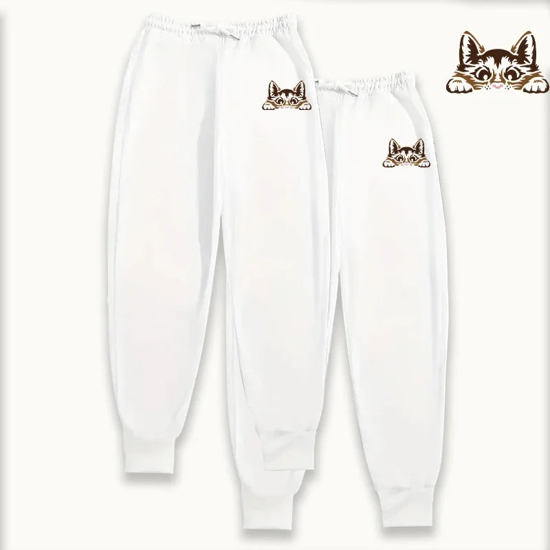 Women's Sweatpants 2 Pack Pure Color Joggers Fall Winter Casual Lounge Wear Comfort Fit Sporty Pants Cute Cat Print 2piece Pants