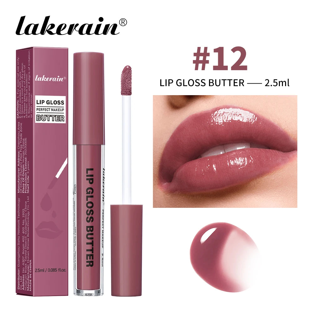 Lakerain Lip Gloss Butter Long Lasting Non-stick Beauty Waterproof Lip Stain Makeup Plumping Hydrating Lip Gloss Cosmetics