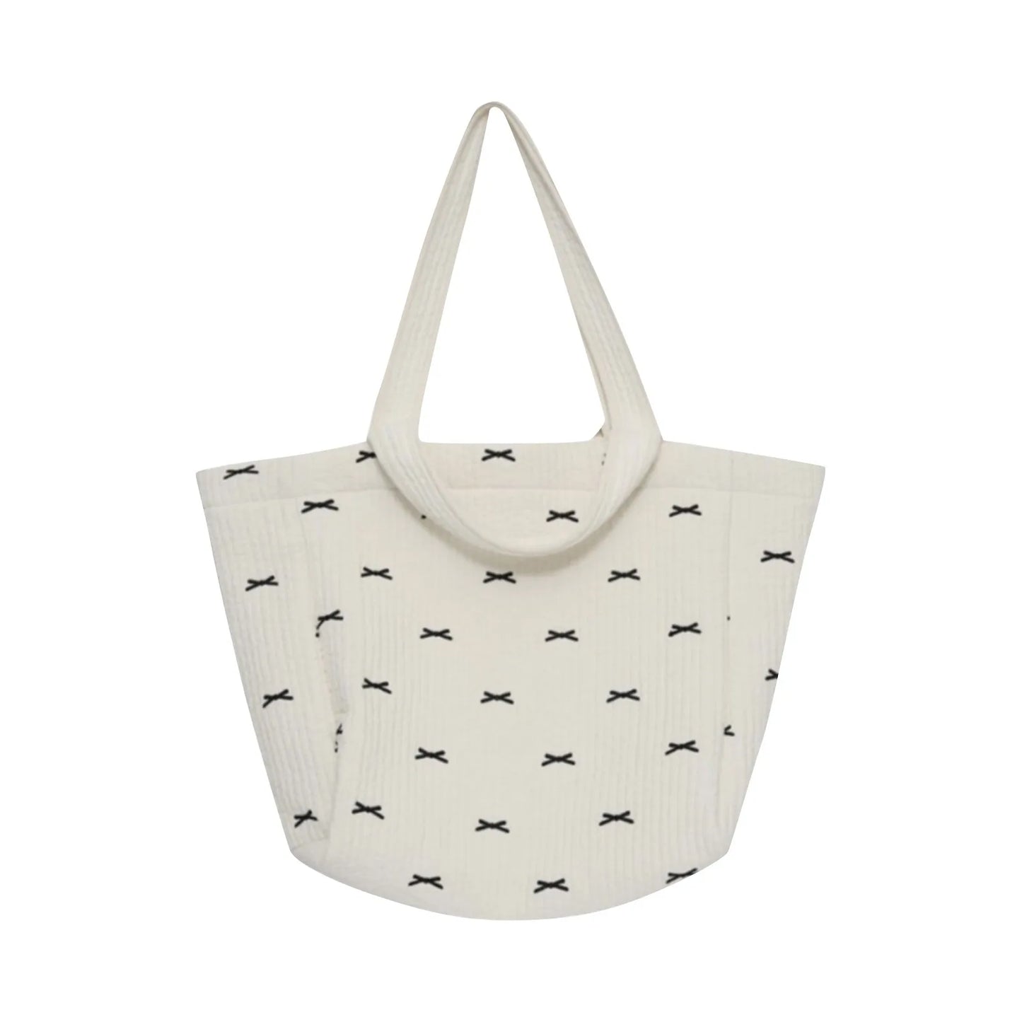 Large Capacity Tote Bag For Women Fashion Simple Canvas Storage Bowknot Embroidered One-shoulder Bag