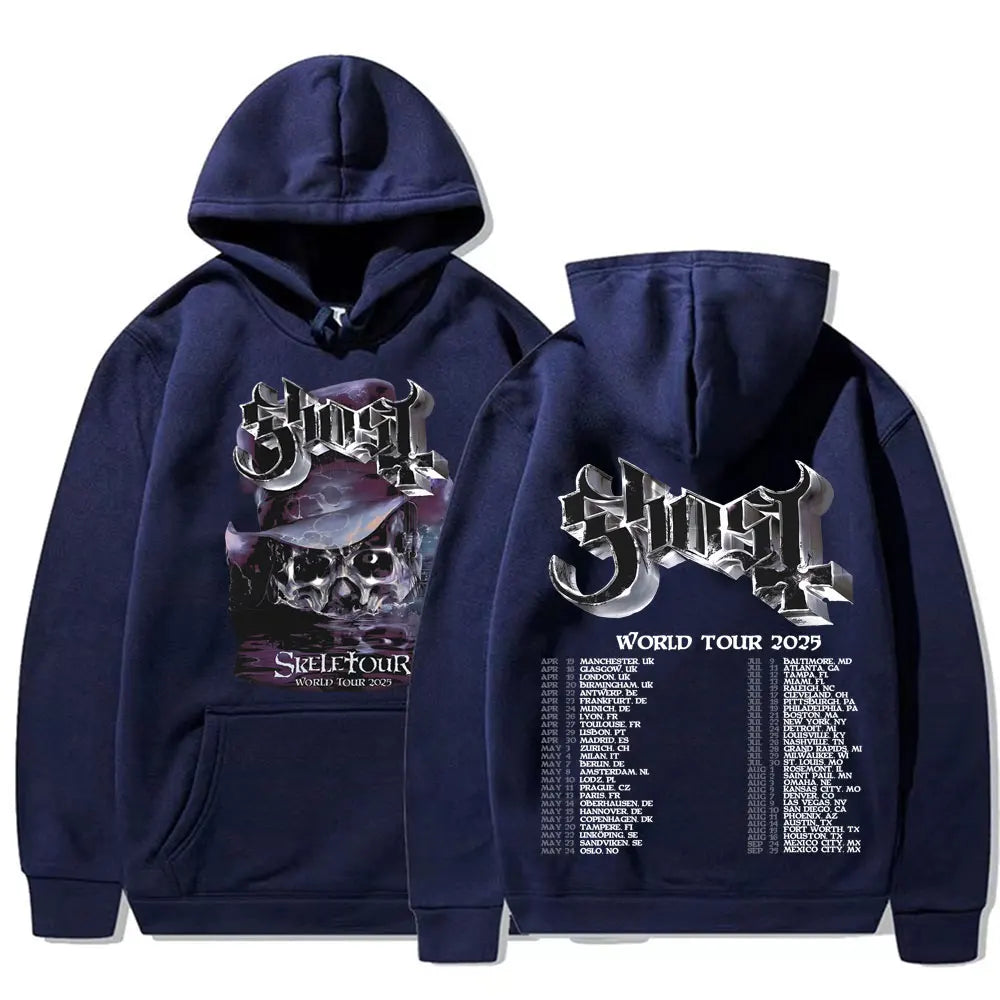 Band Ghost Skeletour World Tour 2025 Merch Hoodie Men Women Fashion Hip Hop Cool Sweatshirt High Quality Hoodies Streetwear Tops