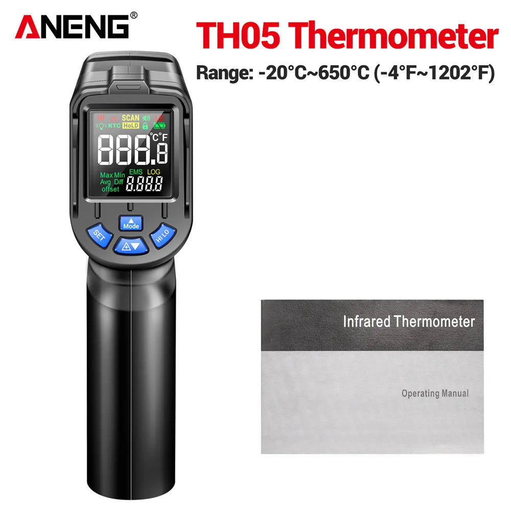 Digital Infrared Thermometer ANENG TH05 Non-Contact -20~650℃ IR Laser Termometro Pyrometer Gun Laser Temperature Meter Tools