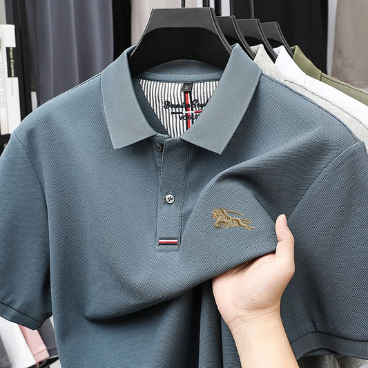 100% Pure Cotton Men's New Polo T-shirt Comfortable Breathable Cool Business Leisure Multi-scene Short Sleeve High-end Embroider