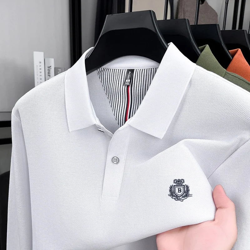 100% pure cotton high-end brand men's long sleeved polo shirt autumn fashion new luxurious original embroidery top golf T-shirt