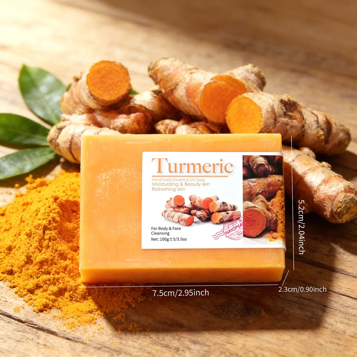 2Pcs 100% Natural Organic Turmeric Skin Whitening Anti Acne Handmade Skin Care Face Body Turmeric Bar Soap