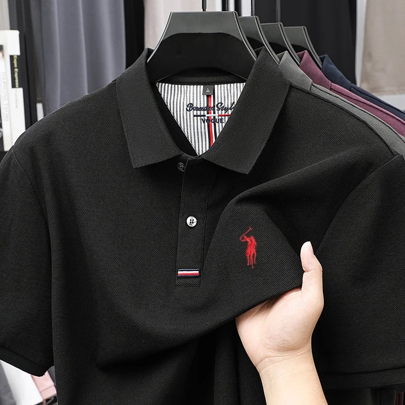 100% pure cotton men's short sleevedsolid color T-shirt summer new luxury brand business casual exquisite embroidery polo shirt