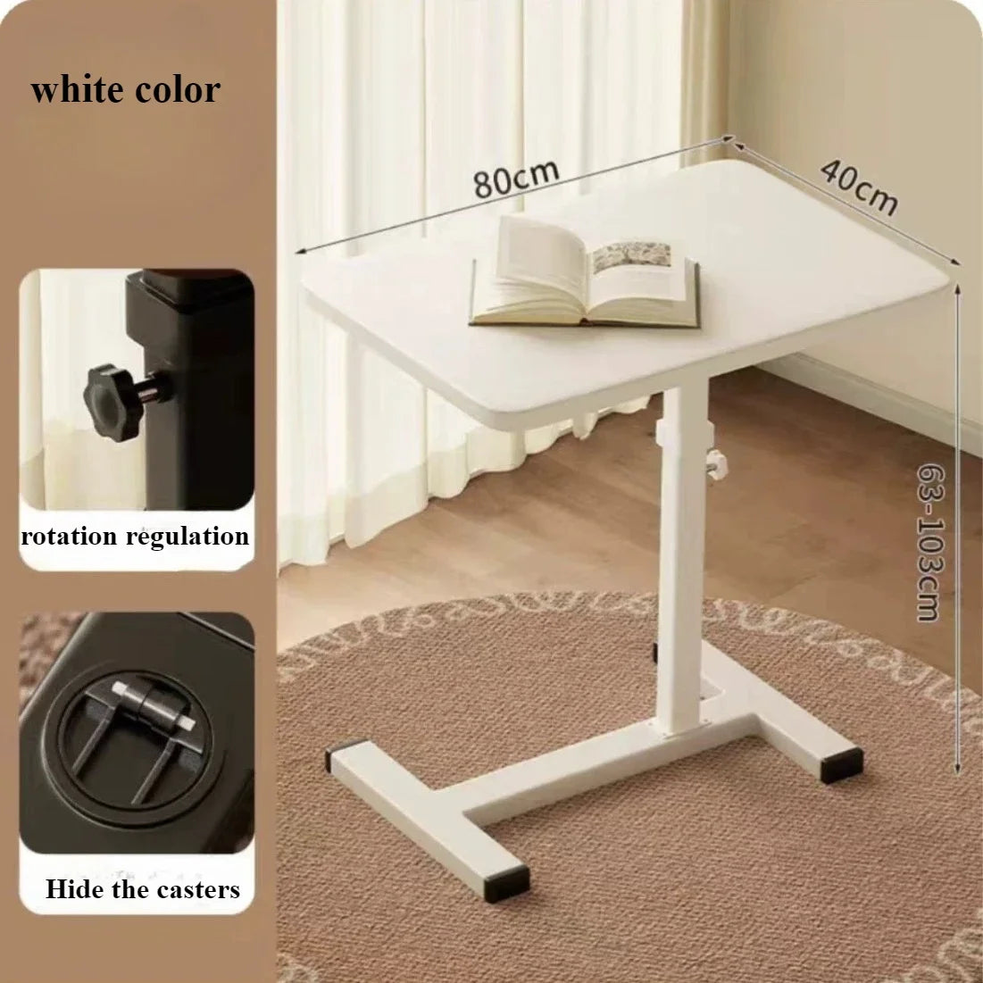 Stainless Steel Small Edge Table Bedside Table Household Mobile Desk Bedroom with Wheels Easy Lifting Learning Desk Workbench