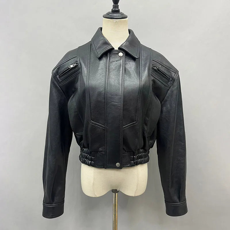 2025A Lady's Fashion Real Suede Jacket Genuine Goatskin Suede Bomber Jacket Oversize Leather Coat Women's Suit