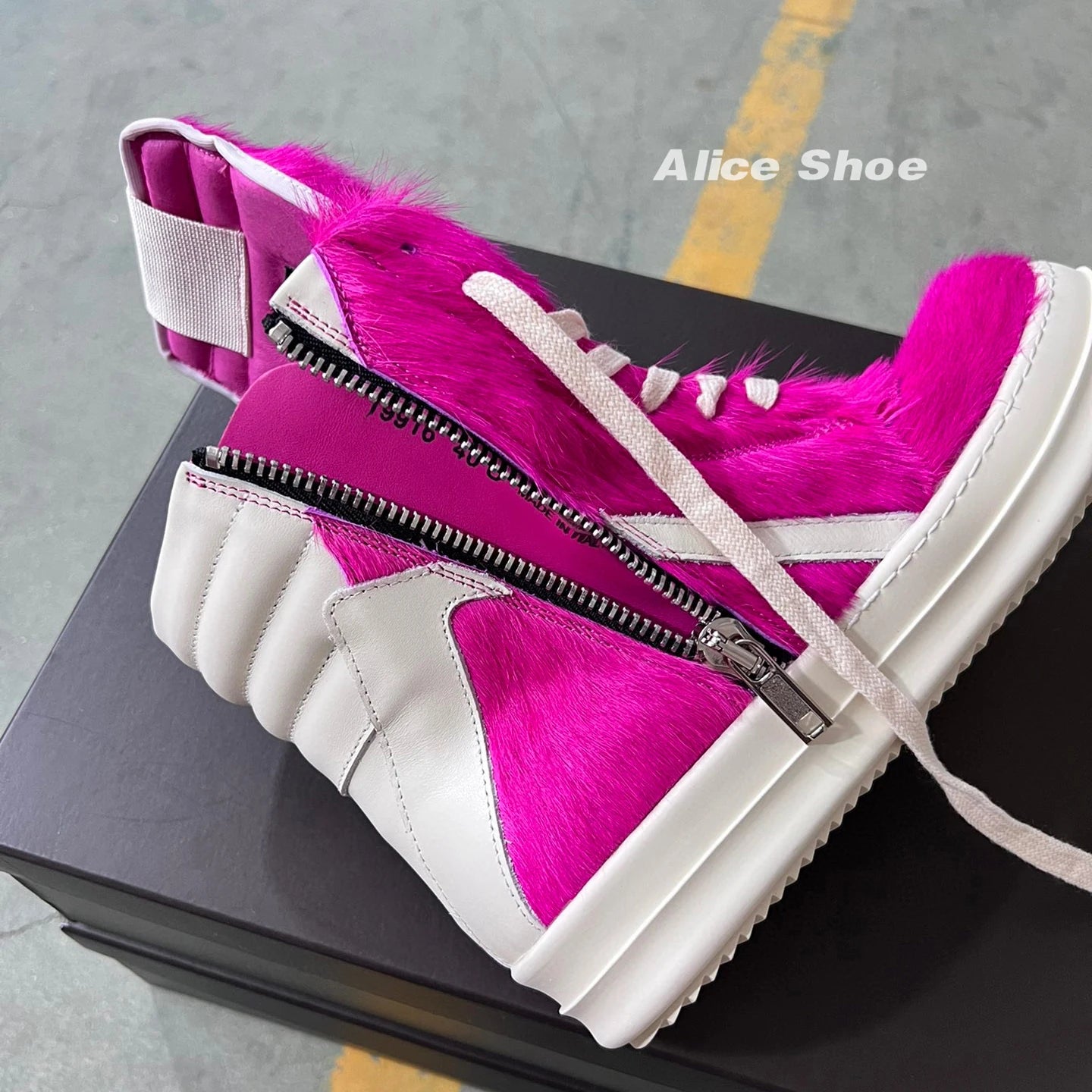 Outdoor Designer Women Ankle Boot Horse Fur Casual Men Sneaker Leather High Top Geobasket Rose Red Zipper Platform Street Shoe