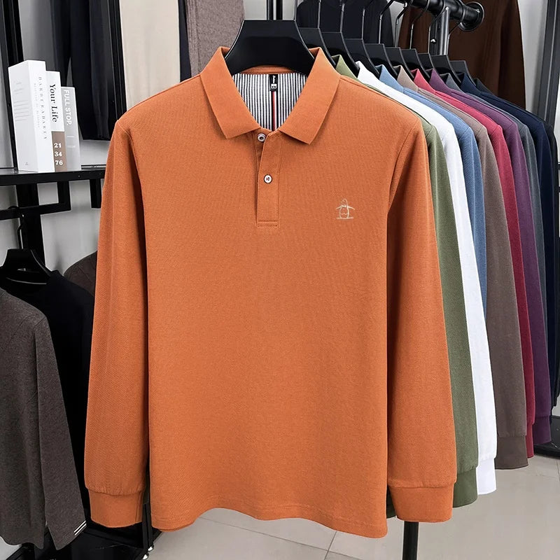 100% pure cotton high-end brand men's long sleeved polo shirt autumn fashion new luxurious original embroidery top golf T-shirt