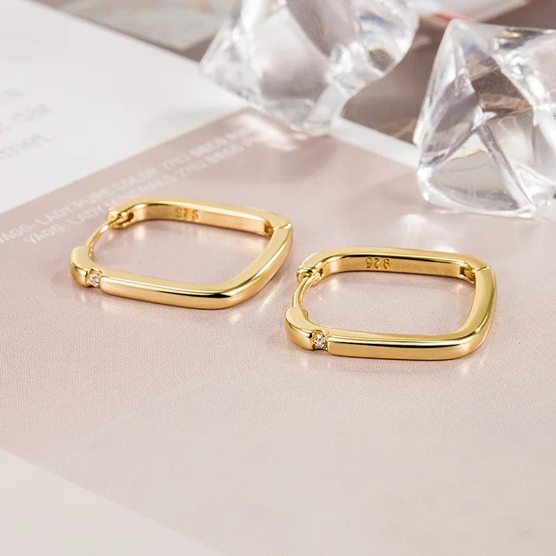 Sterling Silver Color Trendy Square Zircon Ear-Buckles Women's Earrings Fashion Jewelry