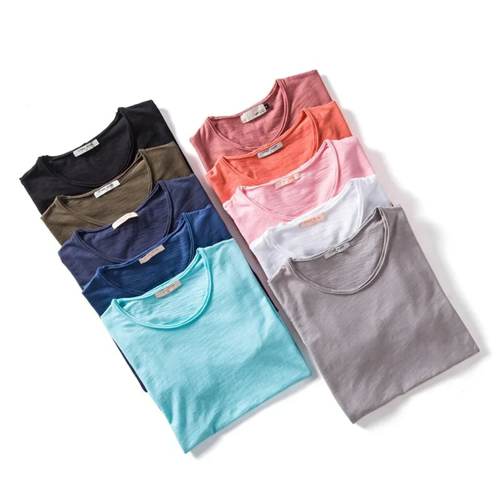 100% Cotton Men T-shirt V-neck Fashion Design Slim Fit Soild T-shirts Male Tops Tees Short Sleeve T Shirt O-neck for Men