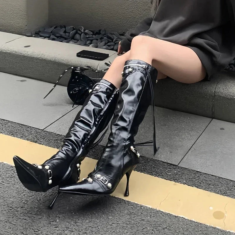 New Women Knight High Boots Fashion Tassels Side Zippers Ladies Elegant Pointed Toe Long Booties Women's Footwear