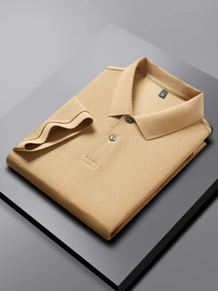 100% pure cotton boutique short sleeved high-end men's polo shirt summer high-quality solid color topsbusiness casual T-shirt
