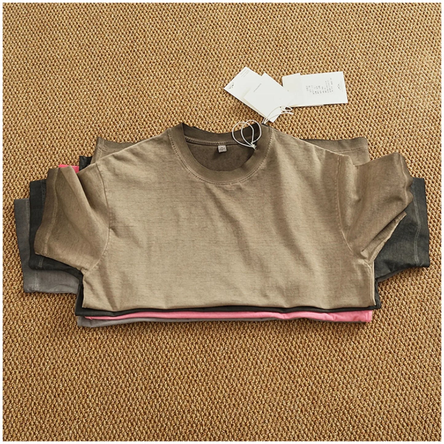 100% cotton made old wash short sleeve T-shirt men's round neck loose drop rotator sleeve solid color half sleeve T