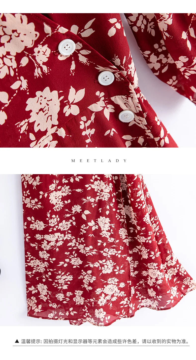Silk Dress Summer New 2025 Women French Temperament V-neck Five-point Sleeve Printed Mulberry Silk Tea Break Dress