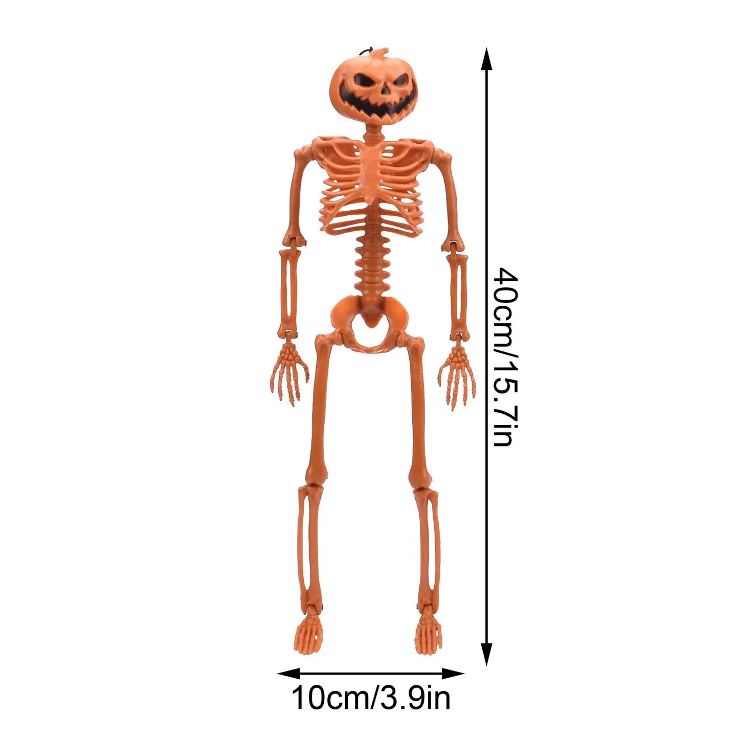 Halloween Full Life Size Skeleton Pumpkin Head Hanging Poseable Movable Fake Human Skull Bones Haunted House Party Decoration