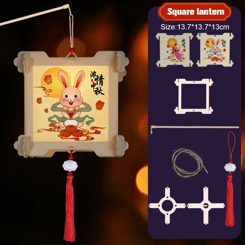 1 Set Mid Autumn Festival Lantern Making DIY Material Portable Retro Chinese Palace Lanterns Moon Festival Lamp Party Decor