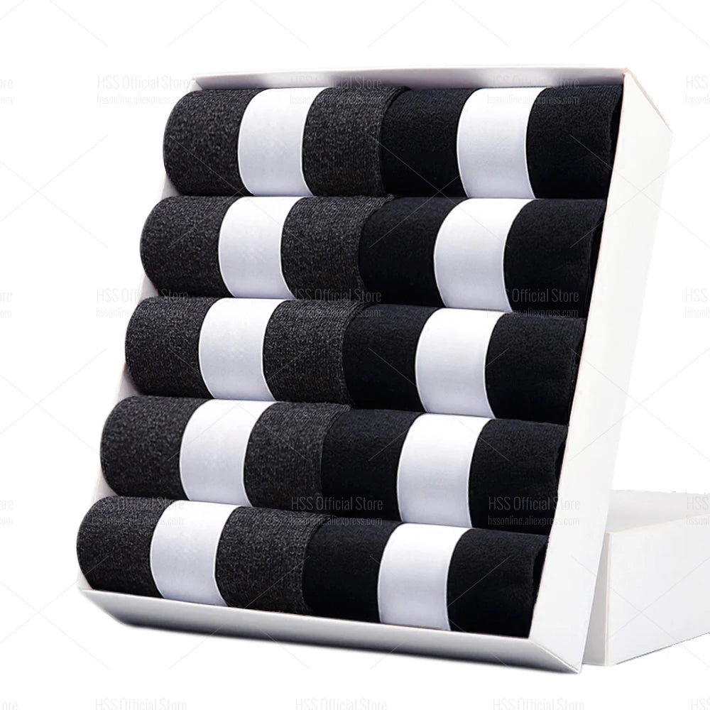 HSS 5/10 Pairs Men's Cotton Blend Socks Black Business Men Socks Soft Breathable Summer Winter for Male Socks Plus Size (6.5-14)
