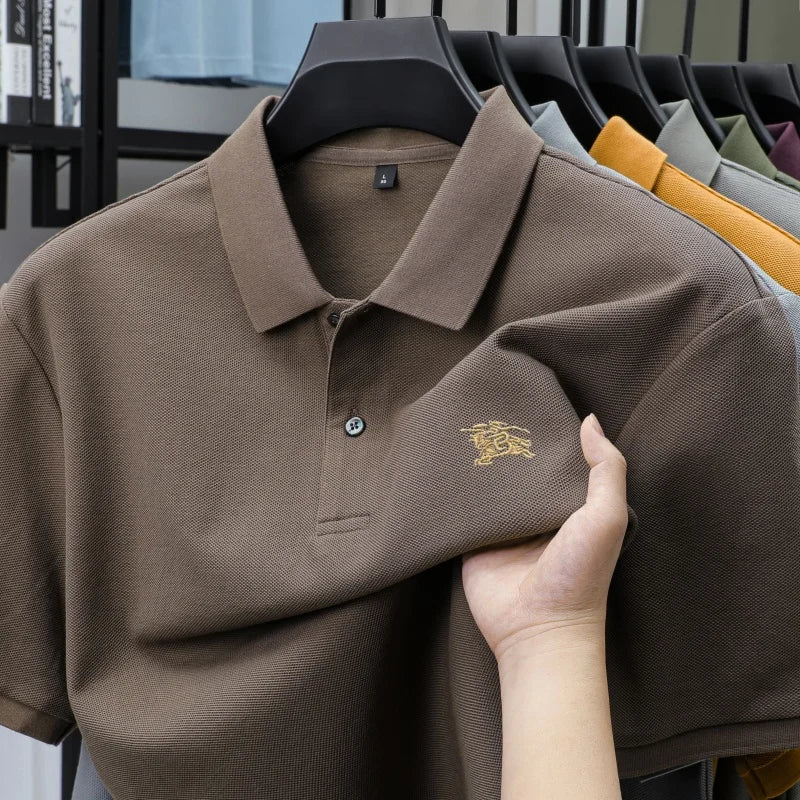 100% pure cotton comfortable breathable men's shortsleeved summer high-end brand embroidered polo shirt business casual T-shirt