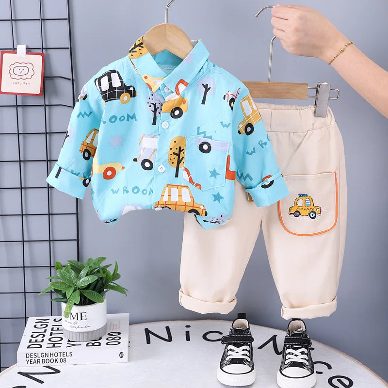 New Spring Autumn Baby Boys Clothes Suit Children Fashion Shirt Pants 2Pcs/Sets Toddler Casual Cartoon Costume Kids Tracksuits