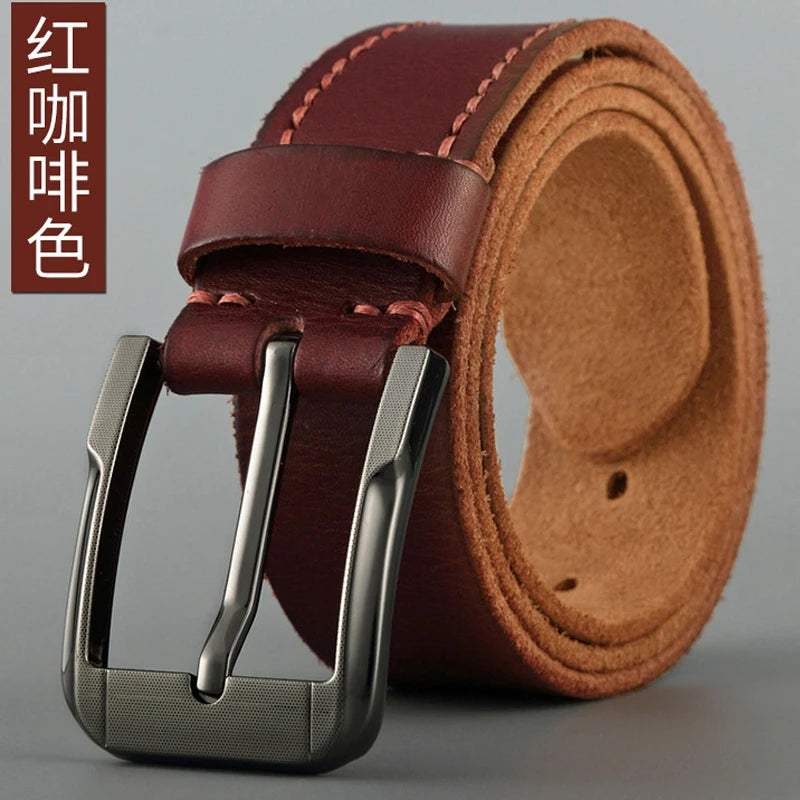 Belt men's genuine leather pin buckle men's leather belt business middle-aged first layer real cowhide youth handmade belt