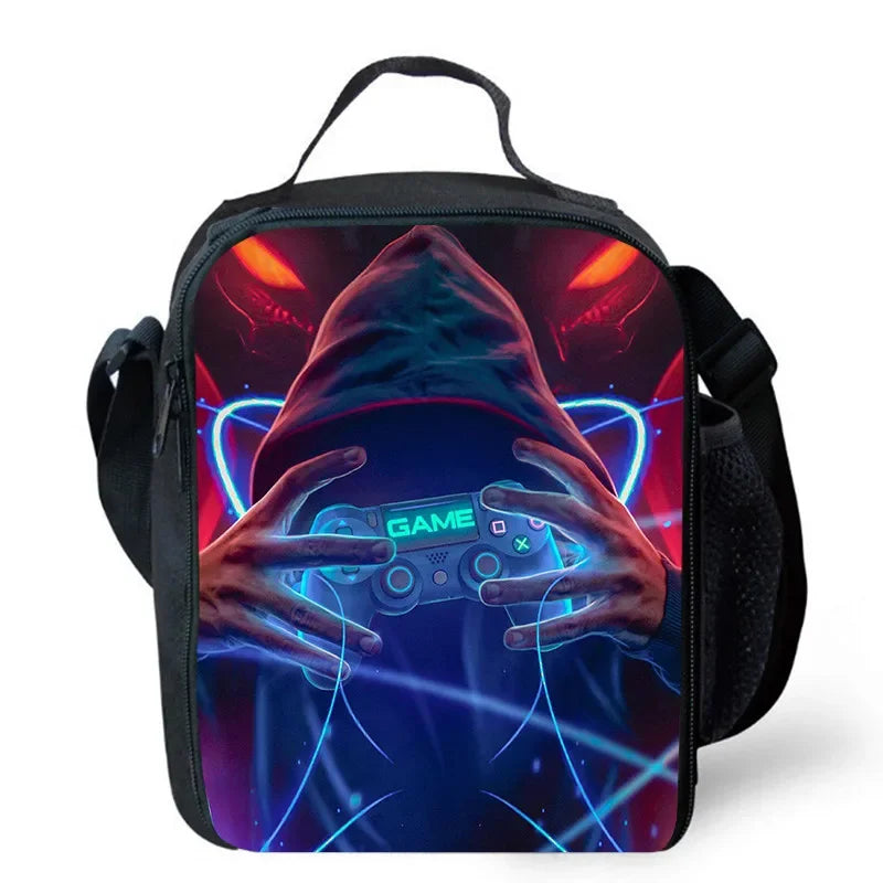 Lunch bags for Child,Cartoon Game con-so-les School Picnic Bags for Boys,Large Kids Insulation Cooler Bags for Aged 4-10 years