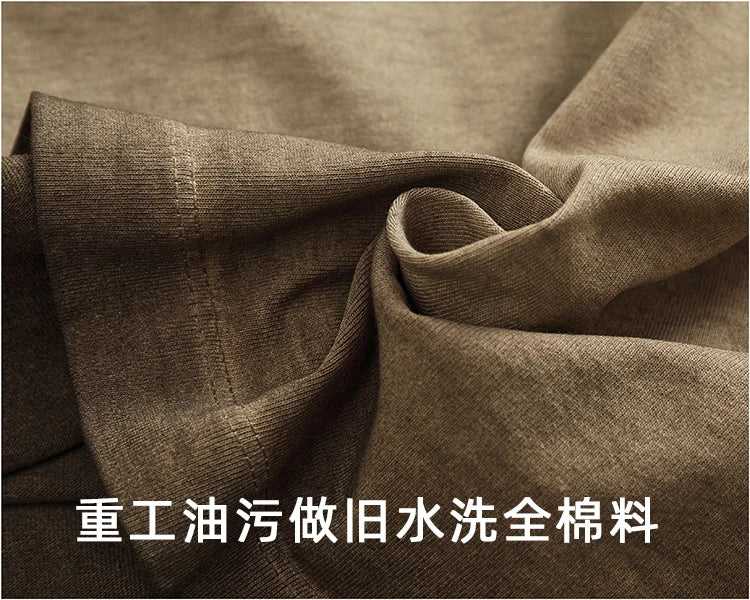 100% cotton made old wash short sleeve T-shirt men's round neck loose drop rotator sleeve solid color half sleeve T