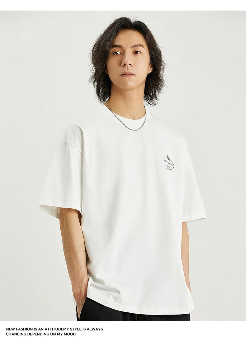 100% Cotton Men's Printed T-shirt 2025 Summer New Fashion American Loose Short-sleeved Round Neck Half-sleeved Top Men Tshirt