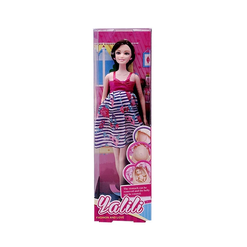 Handmade 11.5 Inches Pregnant Mom with One Baby in Her Belly Doll Girl's Toy Doll with Dress for Girl Color Box 5 Choices