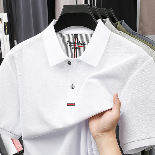 100% pure cotton T-shirt summer new men's fashionable short sleeve comfortable breathable polo shirt exquisite solid color top