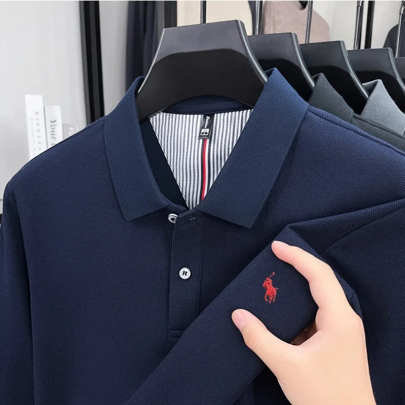 100% pure cotton 2025 Spring and Autumn new high-quality mens business casual polo shirt exquisite brand embroidered T-shirt top