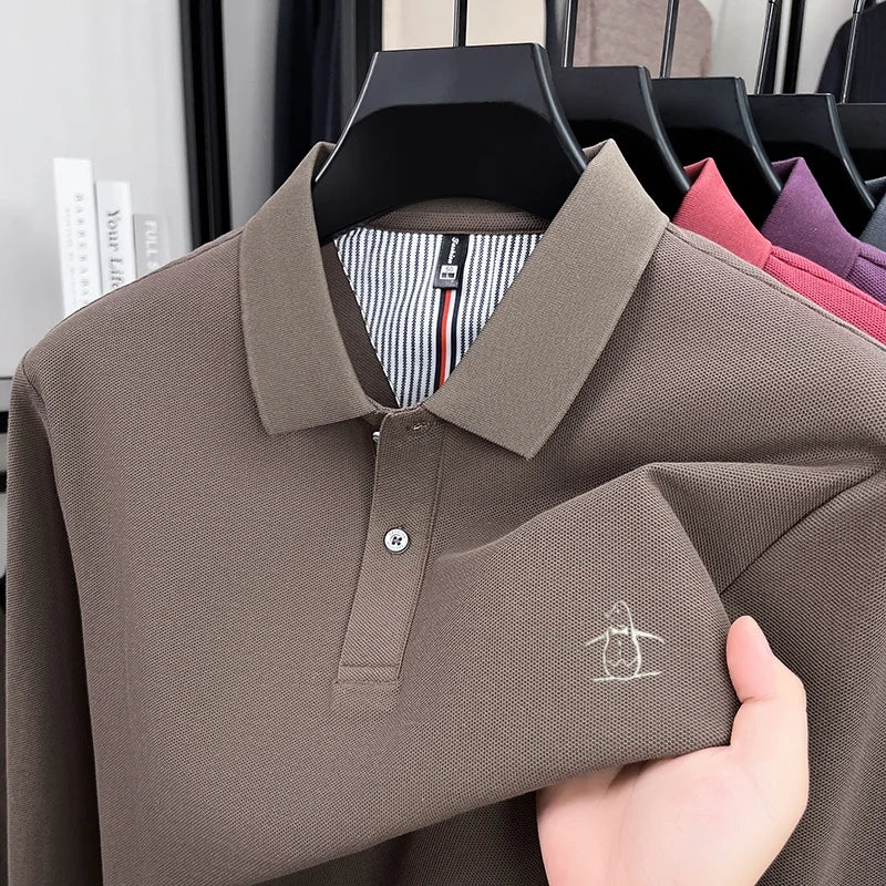 100% pure cotton high-end brand men's long sleeved polo shirt autumn fashion new luxurious original embroidery top golf T-shirt