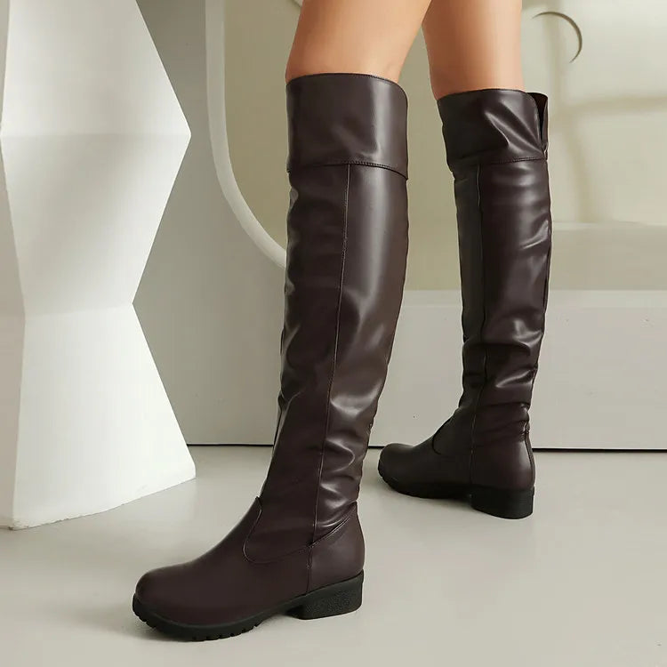 2026 Ladies Thigh High Footwear Round Toe Thick Heels 3cm Big Size 49 50 51 Casual Winter Knee High Bota