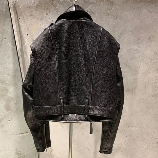 Black Texture Leather Jacket Biker Leather Jacket Ladies Real Sheepskin Coat N15