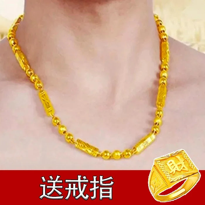 Necklace Simulation 24k Round Bead Plated Color Plated Real 999 Gold 18k Chain Props Jewelry Ring Bracelet for Women's Gifts