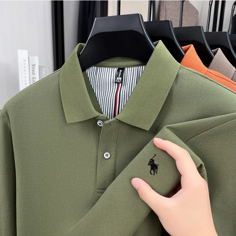 100% pure cotton 2025 Spring and Autumn new high-quality mens business casual polo shirt exquisite brand embroidered T-shirt top