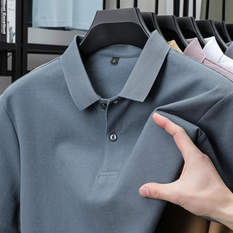 100% pure cotton boutique short sleeved high-end men's polo shirt summer high-quality solid color topsbusiness casual T-shirt