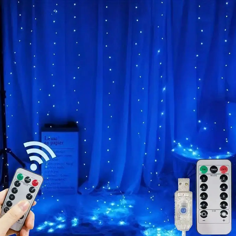USB Plug Curtain LED String Lights 8 Modes Remote Control Holiday Wedding Fairy Garland Lights For Bedroom Living Room Decor