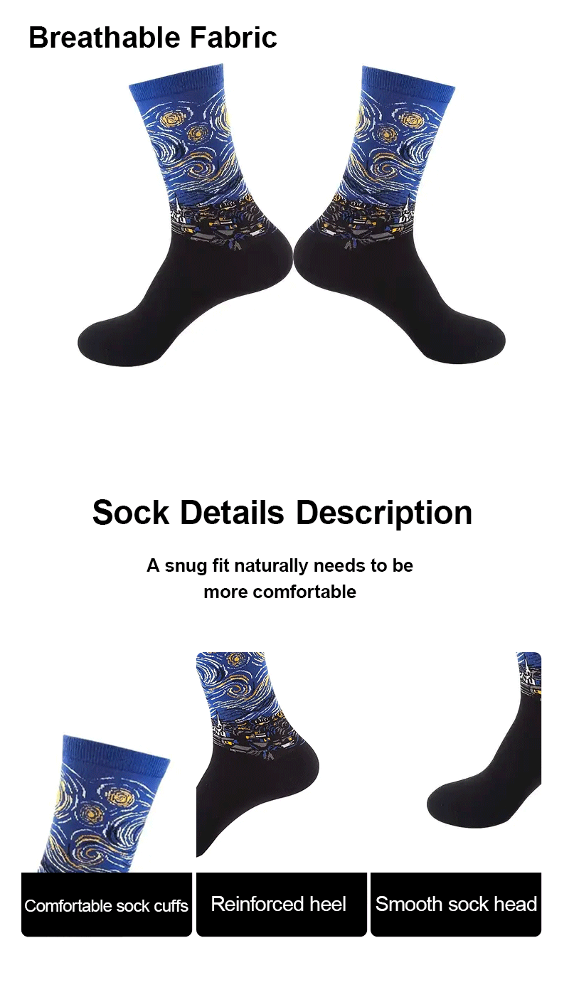 1 Pair Women Retro Abstract Oil Painting Art Sock Shout Modern Van Gogh Starry Night Happy Oil Painting Comfort Skateboard Socks