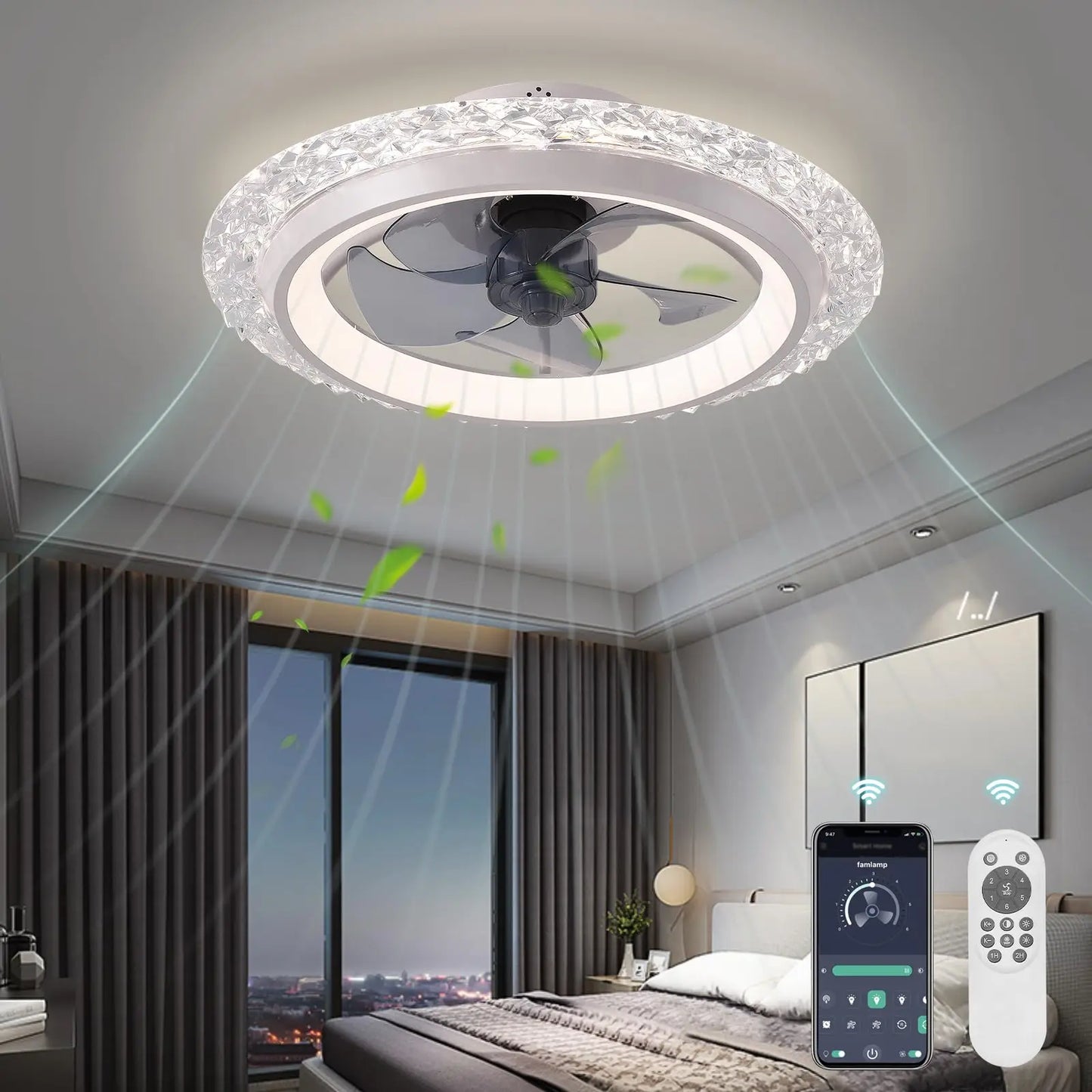 Ceiling fan with light Modern Dimmable Remote Control Ceiling Fans Living Room AC Variable Frequency Fan Ceiling Lamp