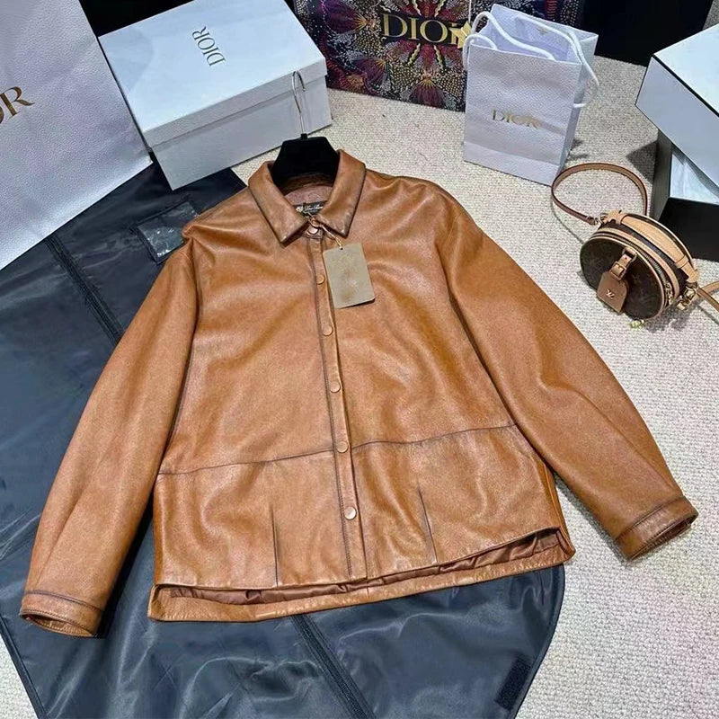 Women Spring Genuine Sheepskin Leather Autumn Fashion Classic Black Real Leather Jacket Oversize Loose Real Leather Coat