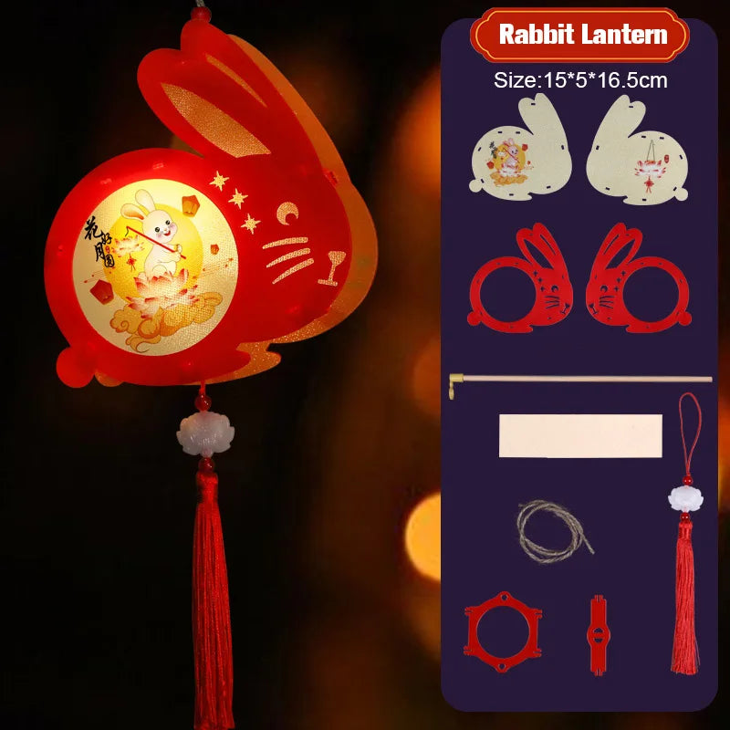 1 Set Mid Autumn Festival Lantern Making DIY Material Portable Retro Chinese Palace Lanterns Moon Festival Lamp Party Decor