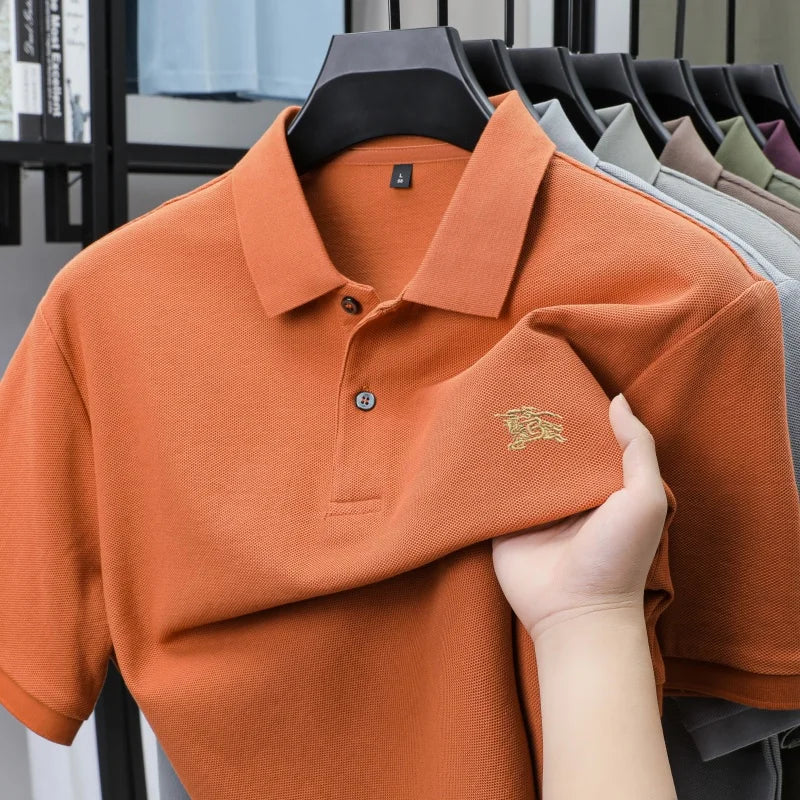 100% pure cotton comfortable breathable men's shortsleeved summer high-end brand embroidered polo shirt business casual T-shirt