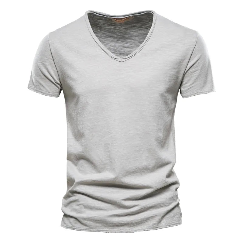 100% Cotton Men T-shirt V-neck Fashion Design Slim Fit Soild T-shirts Male Tops Tees Short Sleeve T Shirt O-neck for Men