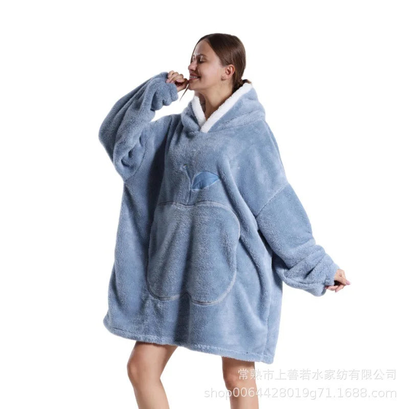 Thickened Warmth Sleepwear Sweatshirt Home Clothes round Neck Full Sleeve Loose Version Coat Style Polyester Fiber Women's Fashi