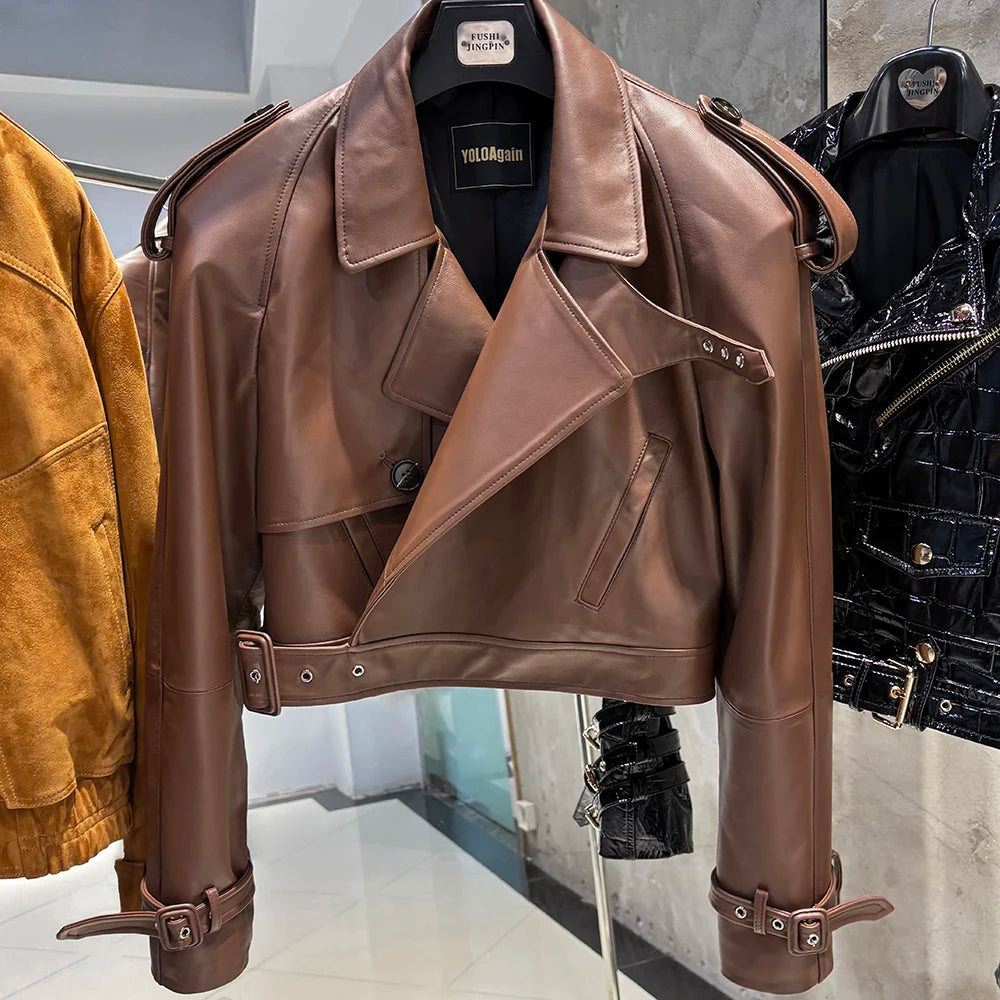 YOLOAgain Burgundy Suede Jacket Women Genuine Sheepskin Leather Jacket Coat